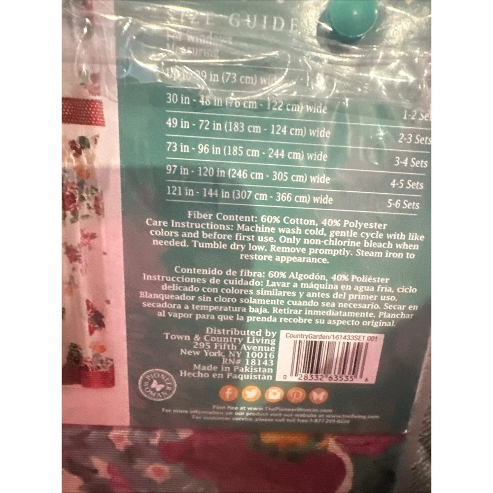 Pioneer Woman ~ Country Garden ~‎ Three (3) Piece Curtain Set ~ 30